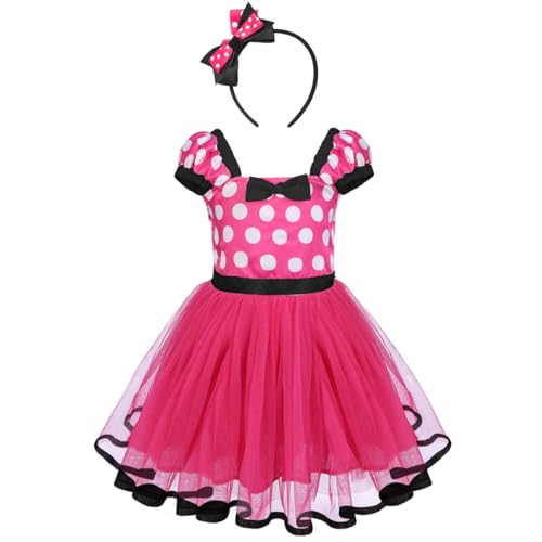 FYMNSI Kinder Baby Mädchen Gepunktet Tütü Prinzessin Kleid Ärmellos Geburtstag Partykleid Fasching Karneval Kostüm Polka Dots Halloween Weihnachten Cosplay mit Stirnband Rose + Schwarz 4-5 Jahre von FYMNSI