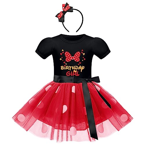 FYMNSI Kleinkinder Baby Mädchen Mouse Kostüm Geburtstag Partykleid Kurzarm Gepunktet Tutu Tüll Prinzessin Kleid Festkleid Halloween Weihnachtskleid mit Stirnband Fasching Karneval Schwarz 2-3 Jahre von FYMNSI