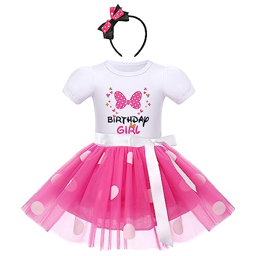 FYMNSI Kleinkinder Baby Mädchen Mouse Kostüm Geburtstag Partykleid Kurzarm Gepunktet Tutu Tüll Prinzessin Kleid Festkleid Halloween Weihnachtskleid mit Stirnband Fasching Karneval Weiß 18-24M von FYMNSI