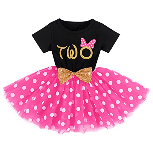 FYMNSI Kleinkinder Mädchen Mein 2. Geburtstag Partykleid Baumwolle Kurzarm Gepunktet Tutu Tüll Prinzessin Kleid 2 Jahre alt Festkleid Abendkleid Sommer Bekleidung Schwarz + Rose - Two von FYMNSI