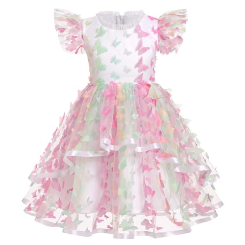 FYMNSI M�dchen Geburtstag Partykleid Taufkleid Prinzessin T�llkleid Blumenm�dchen Festlich Festkleid Kinder Hochzeit Brautjungfer Formal Abendkleid Ballkleid Sommerkleid Rosa Schmetterling 7-8 Jahre von FYMNSI