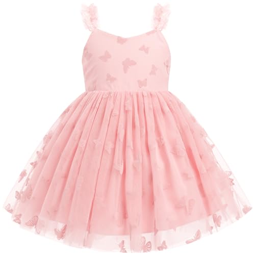 FYMNSI M�dchen Geburtstag Partykleid Taufkleid Prinzessin T�llkleid Blumenm�dchen Tr�ger Schmetterling Festlich Festkleid Hochzeit Brautjungfer Formal Abendkleid Fotoshooting Sommer Rosa 5-6 Jahre von FYMNSI