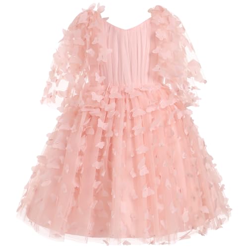 FYMNSI M?dchen Prinzessin Kleider Taufkleid Kinder Schmetterling Festlich Festkleid Blumenm?dchen Hochzeit Geburtstag Partykleid Festzug Sommer T?llkleid Formal Abendkleid Rosa 5-6 Jahre von FYMNSI