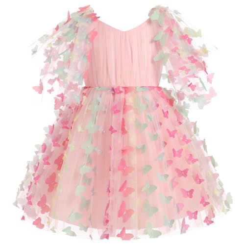 FYMNSI M?dchen Prinzessin Kleider Taufkleid Kinder Schmetterling Festlich Festkleid Blumenm?dchen Hochzeit Geburtstag Partykleid Festzug Sommer T?llkleid Formal Abendkleid Rosa Bunt 5-6 Jahre von FYMNSI