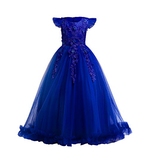 Mädchen Kleid Kinder Party Hochzeit Besondere Prinzessin Festzug Tutu Tüll Kleider Stickerei Blumenmädchenkleid Abschlussball Ballkleid Hochzeitskleid Geburtstagskleid Abendkleid Blau 13-14 Jahre von FYMNSI