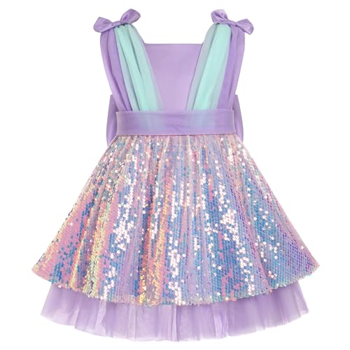 FYMNSI Mädchen Pailletten Kleider Meerjungfrau Prinzessin Geburtstag Partykleid Kinder Festliches Festkleid Blumenmädchen Hochzeit Halloween Abschlussball Glitzer Abendkleider Ballkleid Lila 6-7 Jahre von FYMNSI