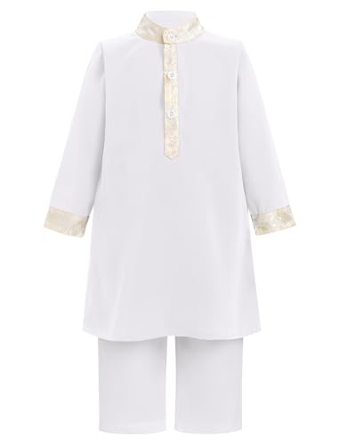 FYMNSI Muslimische Neugeborenes Baby Jungen Robe mit Hose Set Kleinkinder Lanagrm Abaya Kaftan Islamische Gebetskleidung Arabischer Mittlerer Osten Dubai Muslim Gebet Ramadan Thobe Wei� 0-3 Monate von FYMNSI