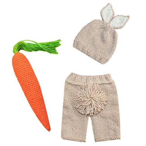 FYMNSI Neugeborenen Baby Mädchen Jungen Ostern Fotoshooting Kaninchen Kostüm Fotografie Requisiten Niedlichen Häkeln Stricken Hase Ohr Hut Mütze + Hose + Karotte Säugling Foto Stützen Outfit Khaki von FYMNSI