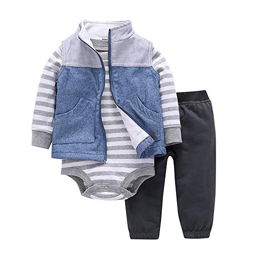 FYMNSI Neugeborenes Baby Jungen Winter Warm Jacke Mantel Pullover Sweatshirt Weste Hosen Langarm Strampler Bodysuit Weihnachten Party Herbst Outfits Set Casual Sports Bekleidungsset Blau 3-6 Monate von FYMNSI