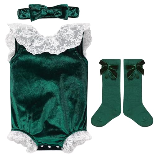 FYMNSI Neugeborenes Baby M�dchen Samt Strampler Body Spitze �rmellos Bodysuit R�ckenfrei Einteiler Jumpsuit Playsuit Babybody Einteiler 1. Geburtstag Outfit Weihnachten Party Kleidung Gr�n 12-18M von FYMNSI