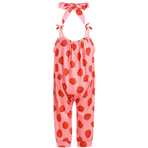 FYMNSI Neugeborenes Baby M?dchen Sommer Outfit Erdbeere Baumwolle Neckholder Strampler Bodysuit Jumpsuit Playsuit Einteiler Overall Romper Body mit Stirnband Geburtstag Party Bekleidungsset Rot 6-9M von FYMNSI