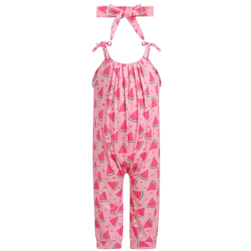 FYMNSI Neugeborenes Baby M?dchen Sommer Outfit Wassermelone Baumwolle Neckholder Strampler Bodysuit Jumpsuit Playsuit Einteiler Overall Body mit Stirnband Geburtstag Party Bekleidungsset Rosa 6-9M von FYMNSI
