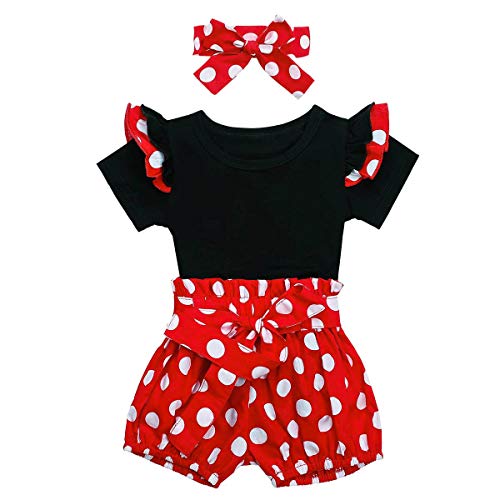 FYMNSI Neugeborenes Baby Mädchen Halloween Kostüm Sommer Bekleidungsset Baumwolle Kurzarm Body Top Gepunktet Shorts Schleife Stirnband 3tlg 1 Jahr Geburtstag Party Outfits Rot 12-18 Monate von FYMNSI