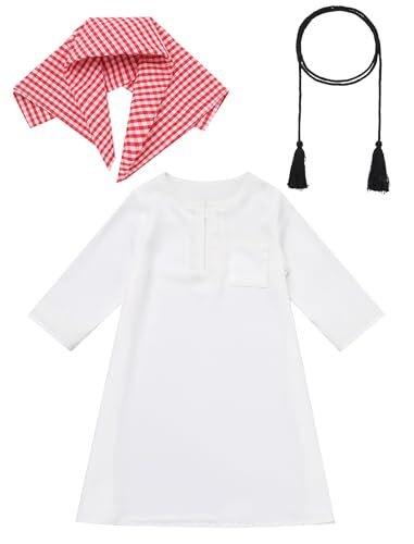 FYMNSI Neugeborenes Gebet Outfit, Muslimische Baby Jungen Abaya Maxi Kaftan Islamische Robe Kleid Kopftuch Thobe Mittlerer Osten Arabischen Dubai Eid Ramadan Gebetskleidung Wei� + Rot 2-3 Jahre von FYMNSI