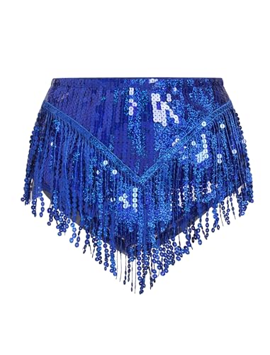 FYMNSI Pailletten Shorts Damen Rave Outfit Techno Glitzer Kurz Hose Hohe Taille Quaste Hotpants Musikfestival Festivals Tanz Party Glänzend Fasching Karneval Kostüm Bauchtanz Clubwear Königsblau XL von FYMNSI