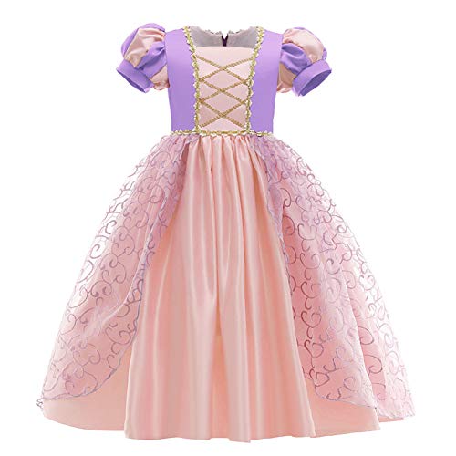 FYMNSI Rapunzel Kost?m Kinder M?dchen Sofia Prinzessin Cosplay Maxikleid f?r Karneval Fasching Halloween Weihnachten Geburtstag Party Ankleiden Kurzarm Langes Abendkleider Violett + Rosa 4-5 Jahre von FYMNSI