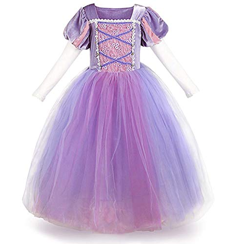 FYMNSI Rapunzel Prinzessin Sofia Kostüm Kinder Mädchen Deluxe Party Verkleidung Karneval Cosplay Halloween Weihnachten Geburtstag Märchen lang Ballkleid Foto Requisiten 3-8 Jahre Gr. 4-5 Jahre von FYMNSI