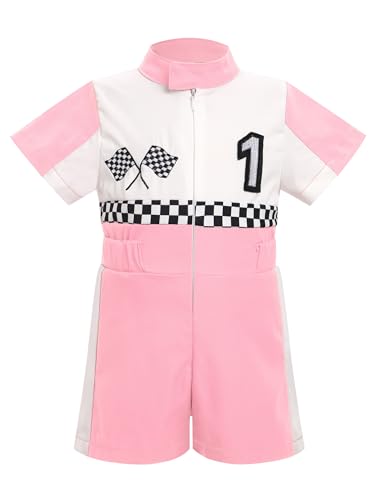 FYMNSI Rennfahrer Kost�m Baby Jungen M�dchen 1. Geburtstag Outfit Kleinkinder Rennanzug Overall Jumpsuit Racer Racing Verkleidung f�r Fasching Karneval Halloween Party Rollenspiele Rosa 9-12 Monate von FYMNSI