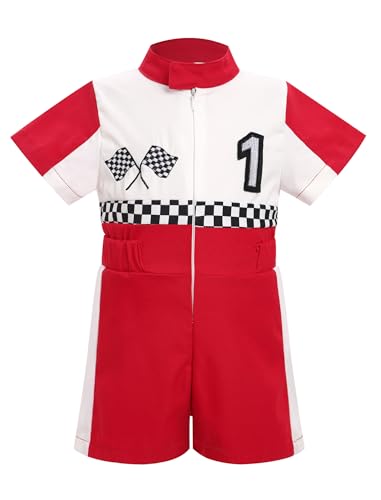 FYMNSI Rennfahrer Kost�m Baby Jungen M�dchen 1. Geburtstag Outfit Kleinkinder Rennanzug Overall Jumpsuit Racer Racing Verkleidung f�r Fasching Karneval Halloween Party Rollenspiele Rot 9-12 Monate von FYMNSI
