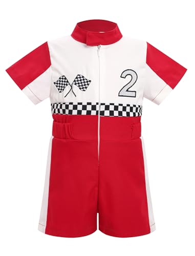 FYMNSI Rennfahrer Kost�m Baby Jungen M�dchen 2. Geburtstag Outfit Kleinkinder Rennanzug Overall Jumpsuit Racer Racing Verkleidung f�r Fasching Karneval Halloween Party Rollenspiele Rot 18-24 Monate von FYMNSI