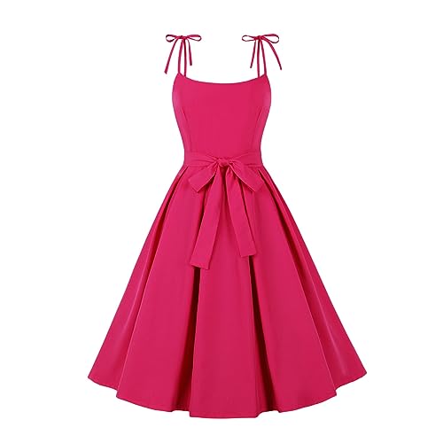 FYMNSI Rockabilly Kleider Damen Vintage 1950er Jahre Outfit Träger Partykleid Festliches Festkleid Cocktailkleid Ballkleider Abendkleider Elegant für Hochzeit 60er Petticoat Kleid Rose XL von FYMNSI