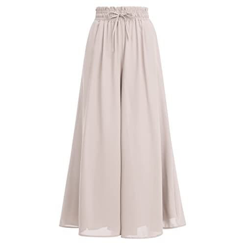 FYMNSI Sommerhose Damen Leicht, Damen Breites Bein Hose Elegant Sommer Hosenrock Lang Culottes Hosen Hohe Taille Chiffon Plissee Palazzo Hose mit Gummizug Einfarbig Freizeithose mit Tasche Aprikose M von FYMNSI