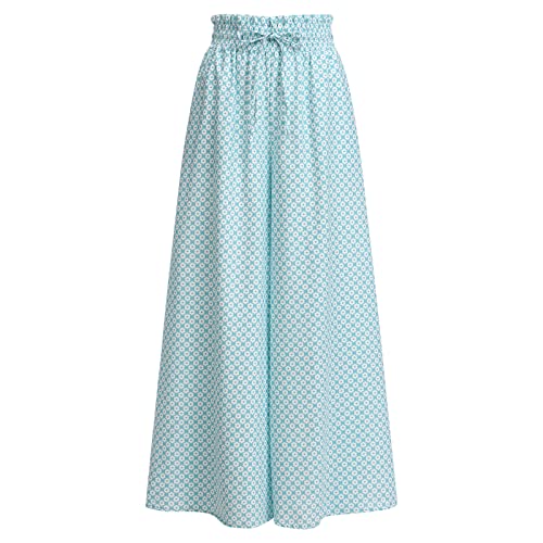 FYMNSI Sommerhose Damen Leicht, Damen Breites Bein Hose Elegant Sommer Hosenrock Lang Culottes Hosen Hohe Taille Chiffon Plissee Palazzo Hose mit Gummizug Einfarbig Freizeithose mit Tasche Blau S von FYMNSI