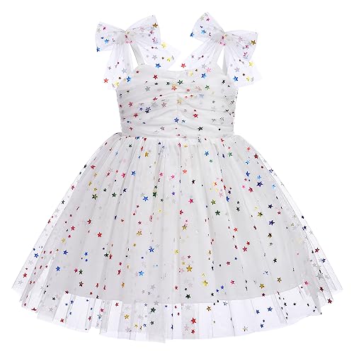 Taufkleid Baby M?dchen Prinzessin Kleid Erster Geburtstag Outfit 1 Jahr Geburtstagskleid Partykleid Bunt Stern Tr?gerkleid Sommerkleid Festliches Festkleid T?llkleid Fotoshooting Wei? Stern 12-18M von FYMNSI