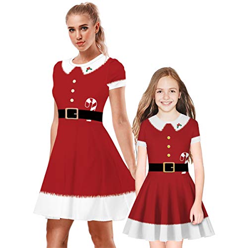 FYMNSI Weihnachtskleid Weihnachten Mutter Tochter Kleider Mama und Mich Familie Passende Kleidung Weihnachtsmann Weihnachtskost?m Elegante Festliche Partykleider A-Linie Ballkleid Stil 12 M von FYMNSI