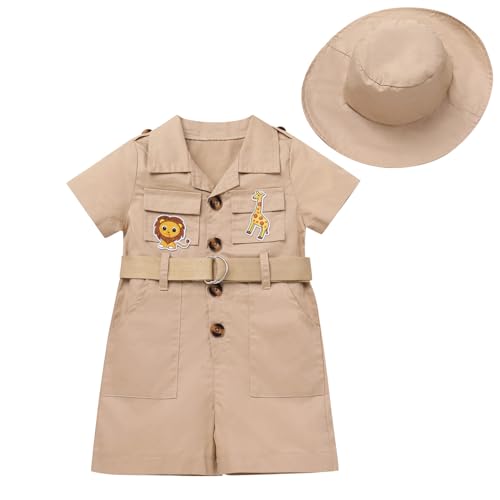 FYMNSI Zoow�rter Kost�m f�r Kinder Baby M�dchen Jungen Zookeeper Safari Dschungel Forscher Anzug Explorer Set Tierpfleger MaskenKost�m Afrika Forscher Fasching Karneval Verkleidung Khaki 6-12 Monate von FYMNSI