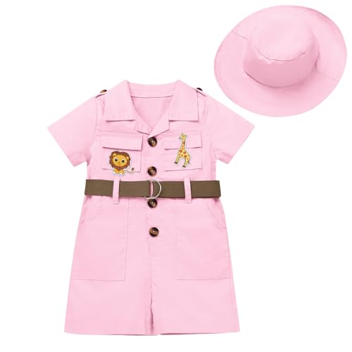 FYMNSI Zoow�rter Kost�m f�r Kinder Baby M�dchen Jungen Zookeeper Safari Dschungel Forscher Anzug Explorer Set Tierpfleger MaskenKost�m Afrika Forscher Fasching Karneval Verkleidung Rosa 12-18 Monate von FYMNSI