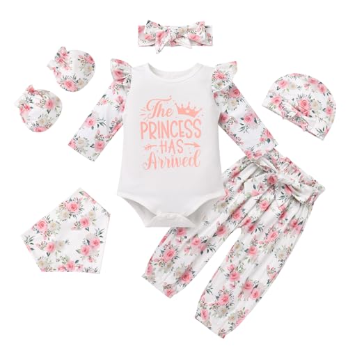 Fr?hgeborenes Neugeborenes Baby M?dchen Kleidung Blumen Druck Baumwolle R?schen Langarm Body Strampler Hose Set S?uglings Erstausstattung Herbst Fr?hling Bekleidungsset Babykleidung Rosa 0-3 Monate von FYMNSI