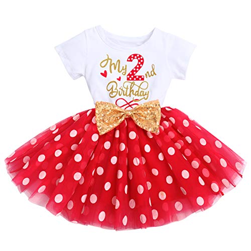 Fymnsi Kleid für Kinder, Baby, Mädchen, C'est Mon 1. / 2. / 3. Geburtstag, Prinzessin, kurzärmelig, Tüll, Fotografie-Outfit Gr. 2 Jahre , Rot - 2. Geburtstag von FYMNSI
