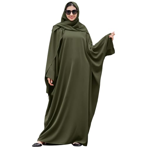 Gebetskleidung F?r Frauen, Muslimische Kleider Damen, Hijab Kleid Abaya Muslim Gebetskleid Islamische Kaftan Robe In Voller L?ng Dubai Nahen Osten T?rkei Ramadan Party Armee Gr?n + Hijab Einheitsgr??e von FYMNSI