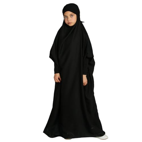 Gebetskleidung F?r Kinder, Einteiliges Muslimisches Kleid f?r M?dchen, Langarm Islamisches Gebetskleid mit Hijab Langes Abaya Muslim Kaftan Ramadan Dubai Arabisch T?rkische Robe Schwarz 11-12 Jahre von FYMNSI