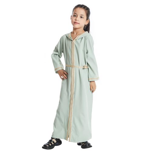 Gebetskleidung F?r Kinder, M?dchen Muslim Kleider, Lange ?rmel Abaya Mit Hijab, Muslimisches Gebetskleid Mit Kapuze Kaftan Jugendlich Arabische Islamisches Ramadan Mittlerer Osten Dubai Gr?n 8-9J von FYMNSI