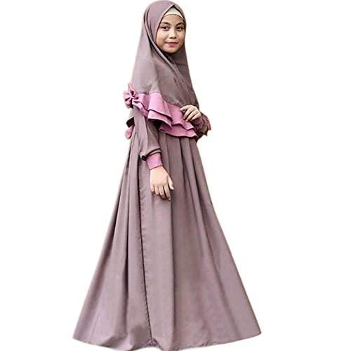 Gebetskleidung F?r Kinder, Zweiteilig Muslimisches Kleid f?r M?dchen, Baby Abaya Islamisches Gebetskleid mit Hijab Muslim Maxikleid Kaftan Ramadan Mittlerer Osten Dubai Arabisch Robe Mauve 6-7 Jahre von FYMNSI