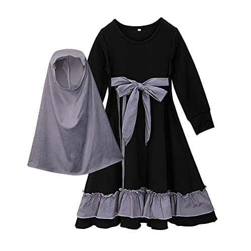 Gebetskleidung F?r Kinder, Zweiteilig Muslimisches Kleid f?r M?dchen, Baby Abaya Islamisches Gebetskleid mit Hijab Muslim Maxikleid Kaftan Ramadan Mittlerer Osten Dubai Arabisch Robe Schwarz 7-8 Jahre von FYMNSI