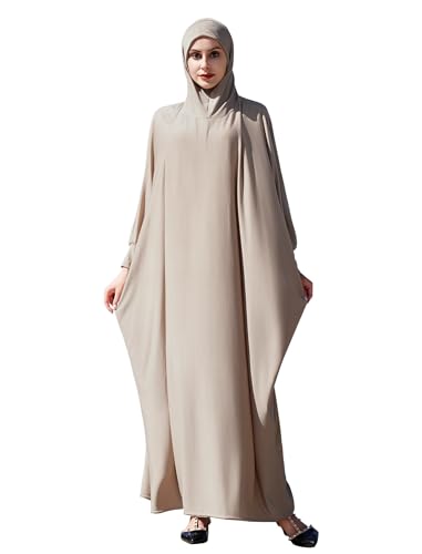 Gebetskleidung f?r Frauen, Muslimische Kleid Damen Dubai Abaya Islamische Kaftan Einteiliges Langes Gebetskleider Eid Ramadan Party Nahen Osten Arabisch Robe Maxikleid Outfits Khaki Einheitsgr??e von FYMNSI