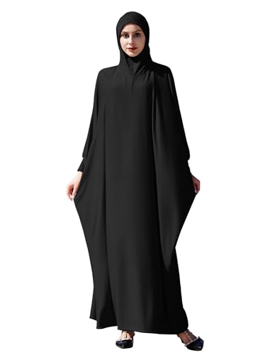 Gebetskleidung f?r Frauen, Muslimische Kleid Damen Dubai Abaya Islamische Kaftan Einteiliges Langes Gebetskleider Eid Ramadan Party Nahen Osten Arabisch Robe Maxikleid Outfits Schwarz Einheitsgr??e von FYMNSI