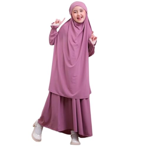 Gebetskleidung f?r M?dchen Kinder Muslimische Kleider Lang Khimar mit Rock Set Arabische Islamische Kleinkinder Hijab Gebetskleid Abaya Kaftan Maxikleid Mittlerer Osten Dubai Robe Lila Rosa 3-4J von FYMNSI