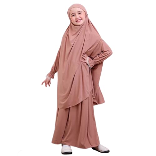Gebetskleidung f?r M?dchen Kinder Muslimische Kleider Lang Khimar mit Rock Set Arabische Islamische Kleinkinder Hijab Gebetskleid Abaya Kaftan Maxikleid Mittlerer Osten Dubai Robe Orange Rosa 7-8J von FYMNSI