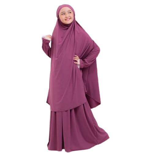 Gebetskleidung f?r M?dchen Kinder Muslimische Kleider Lang Khimar mit Rock Set Arabische Islamische Kleinkinder Hijab Kleid Gebetskleid Abaya Kaftan Maxikleid Mittlerer Osten Dubai Robe Lila 5-6J von FYMNSI