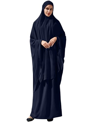 Gebetskleidung f?r Frauen, Muslimische Kleider Damen, Islamisch Einfarbig Gebetskleid Hijab Islamische Abaya Muslim Kaftan Dubai Nahen Osten T?rkei Arabische Maxikleid Robe Dunkelblau Einheitsgr??e von FYMNSI