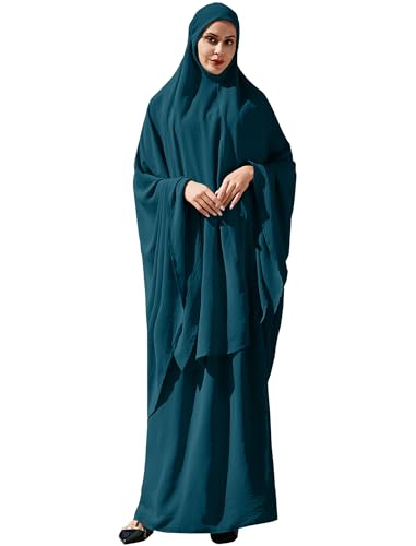 Gebetskleidung f?r Frauen, Muslimische Kleider Damen, Islamisch Einfarbig Gebetskleid Hijab Islamische Abaya Muslim Kaftan Dubai Nahen Osten T?rkei Arabische Maxikleid Robe Pfauenblau Einheitsgr??e von FYMNSI