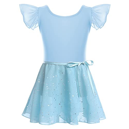 Gymnastik Trikots für Mädchen Ballettkleidung Kinder Ballett Tanz Kleid Bodysuit mit Chiffon Wrap Rock Baumwolle Criss-Cross U-Rücken Tütü Tanzoutfit Rhythmische Sportgymnastik Anzug Blau 3-4 Jahre von FYMNSI