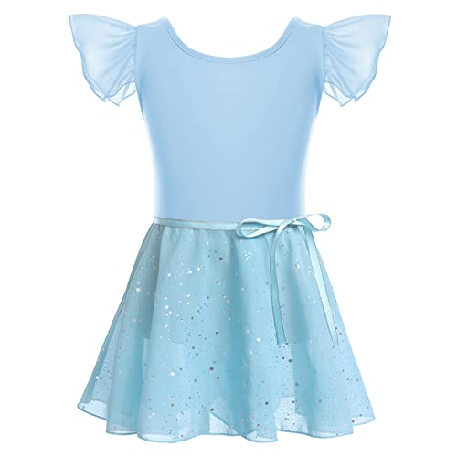 Gymnastik Trikots für Mädchen Ballettkleidung Kinder Ballett Tanz Kleid Bodysuit mit Chiffon Wrap Rock Baumwolle Criss-Cross U-Rücken Tütü Tanzoutfit Rhythmische Sportgymnastik Anzug Blau 5-6 Jahre von FYMNSI