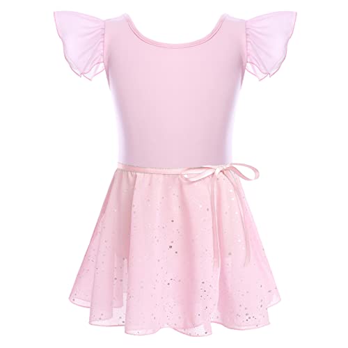 Gymnastik Trikots für Mädchen Ballettkleidung Kinder Ballett Tanz Kleid Bodysuit mit Chiffon Wrap Rock Baumwolle Criss-Cross U-Rücken Tütü Tanzoutfit Rhythmische Sportgymnastik Anzug Rosa 3-4 Jahre von FYMNSI