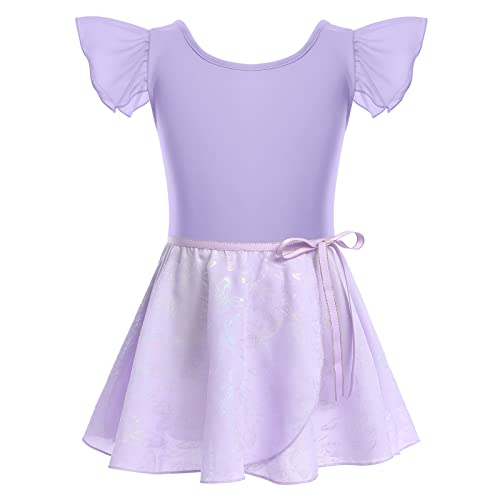 Gymnastik Trikots für Mädchen Ballettkleidung Kinder Ballett Tanz Kleid Bodysuit mit Chiffon Wrap Rock Baumwolle Criss-Cross U-Rücken Tütü Tanzoutfit Rhythmische Sportgymnastik Anzug Violett 5-6J von FYMNSI