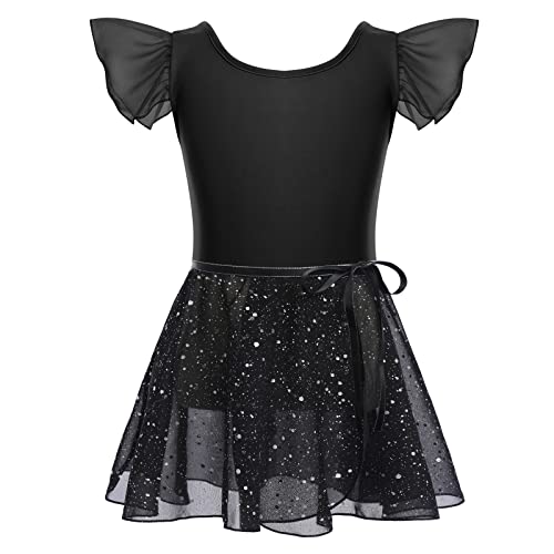 Gymnastik Trikots für Mädchen Ballettkleidung Kinder Ballett Tanz Kleid Bodysuit mit Chiffon Wrap Rock Baumwolle Criss-Cross U-Rücken Tütü Tanzoutfit Rhythmische Sportgymnastik Schwarz + Rock 3-4J von FYMNSI